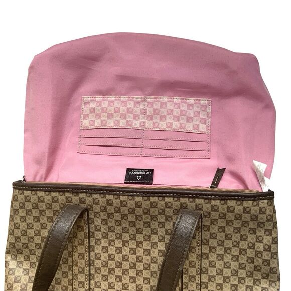 Vintage Liz Claiborne Y2K LC Logo Tote Bag Tan Brown With Umbrella Pocket - Picture 10 of 13